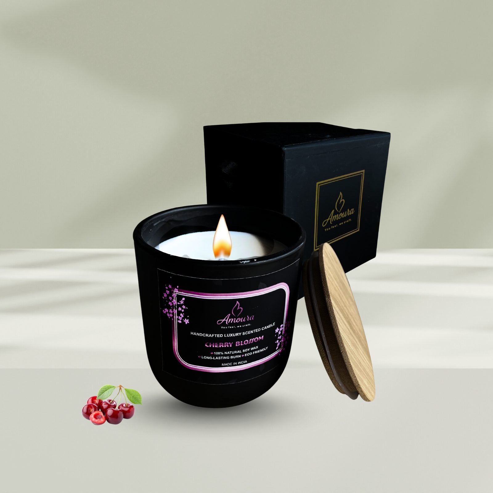 Amoura Signature Black Glass Scented Candle