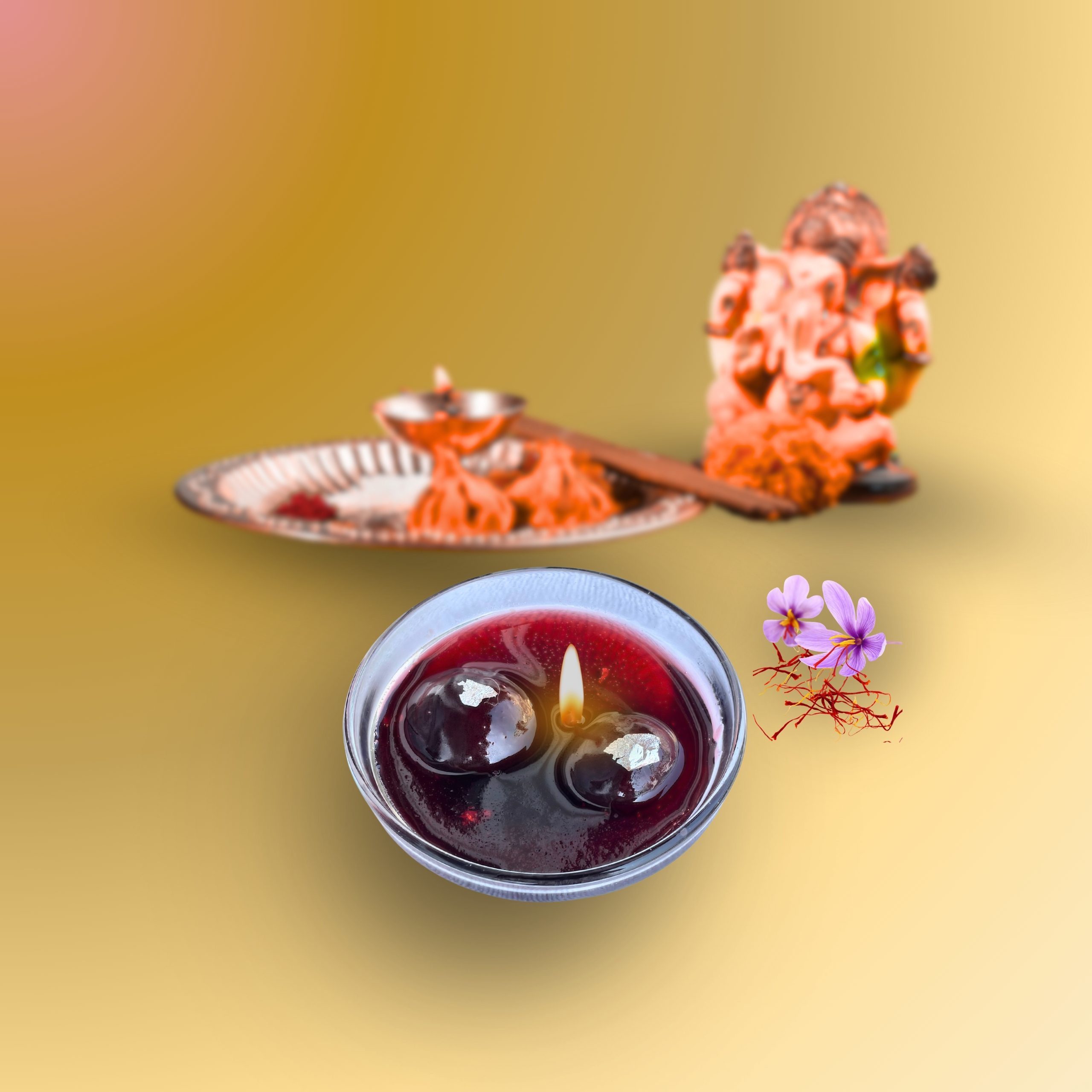 Gulab Jamun Scented Candle – Saffron Bliss (Pure Soy Wax | Glass Bowl) - Image 2