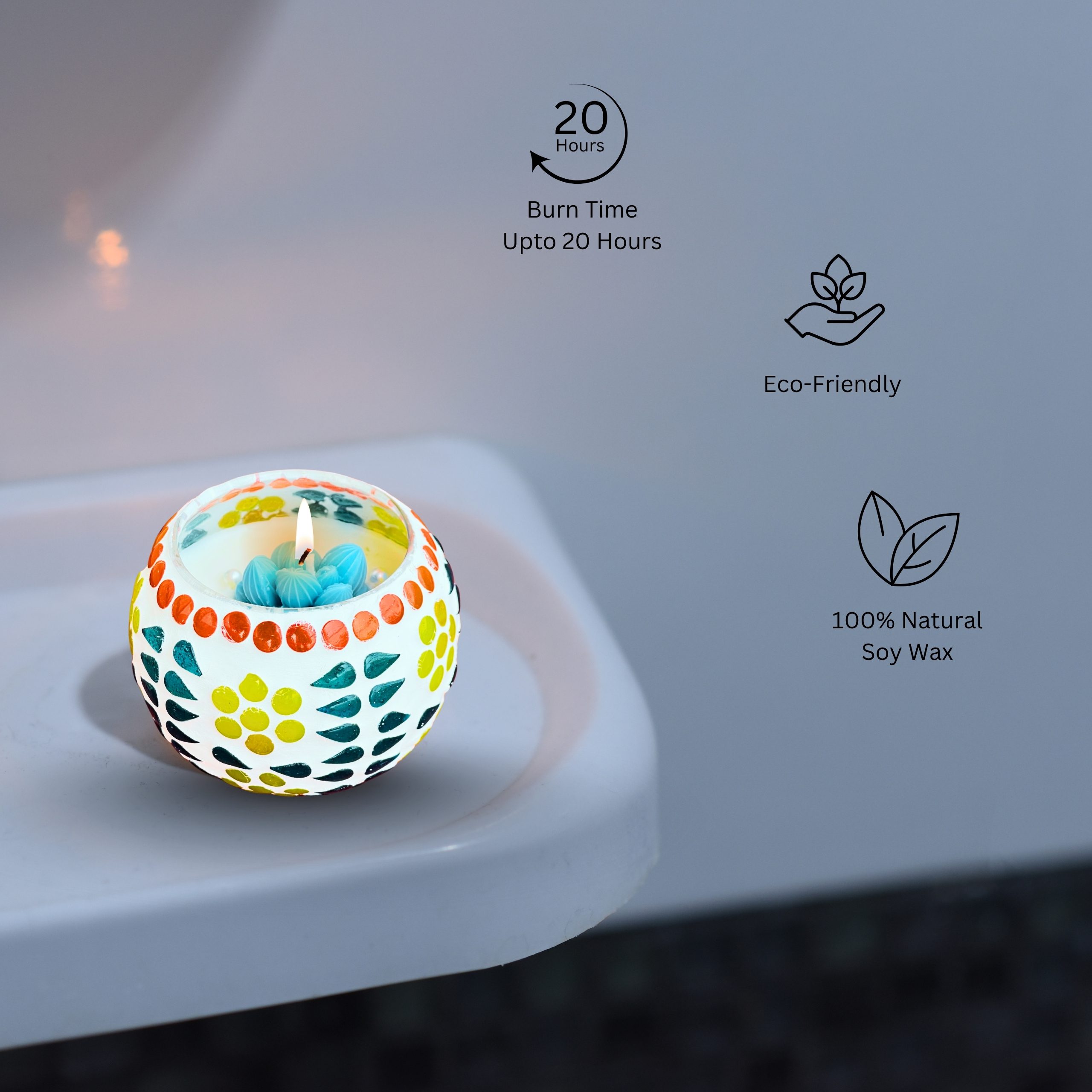 Mosaic Glow Candle – Oceanic Mist (Pure Soy Wax | Glass Bowl) - Image 3