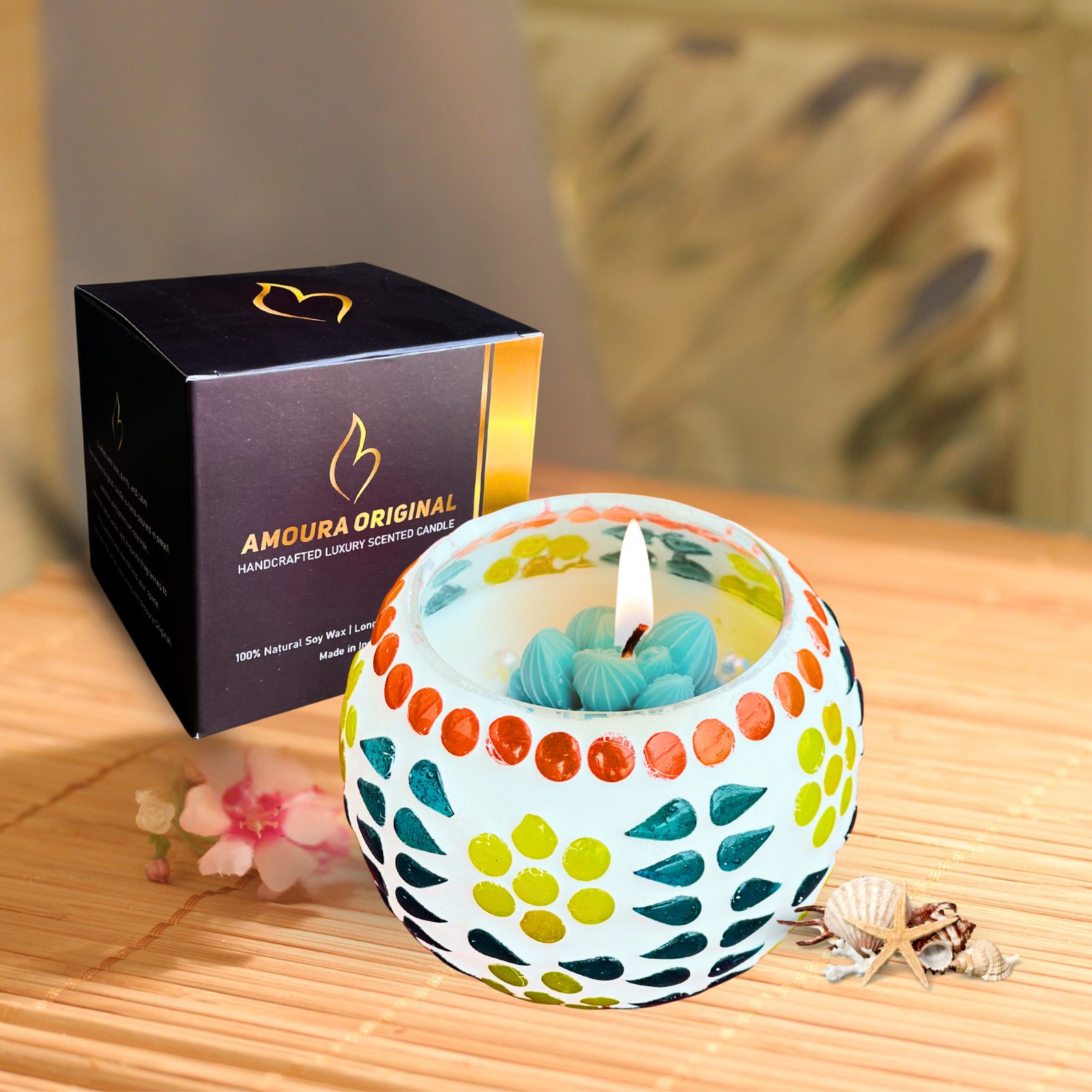 Mosaic Glow Candle – Oceanic Mist (Pure Soy Wax | Glass Bowl)