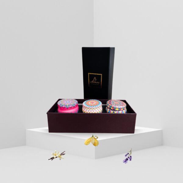 AMOURA ORIGINAL | Travel-Friendly Tin Candle Gift Set – 3 Fragrances, Long Burn