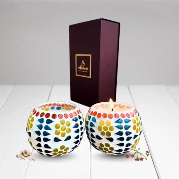 AMOURA ORIGINAL Handcrafted Mosaic Candle Combo – Gift Ready Pack
