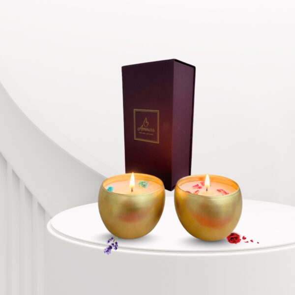 AMOURA ORIGINAL Royal Aroma Metal Votive Duo – Rose & Lavender
