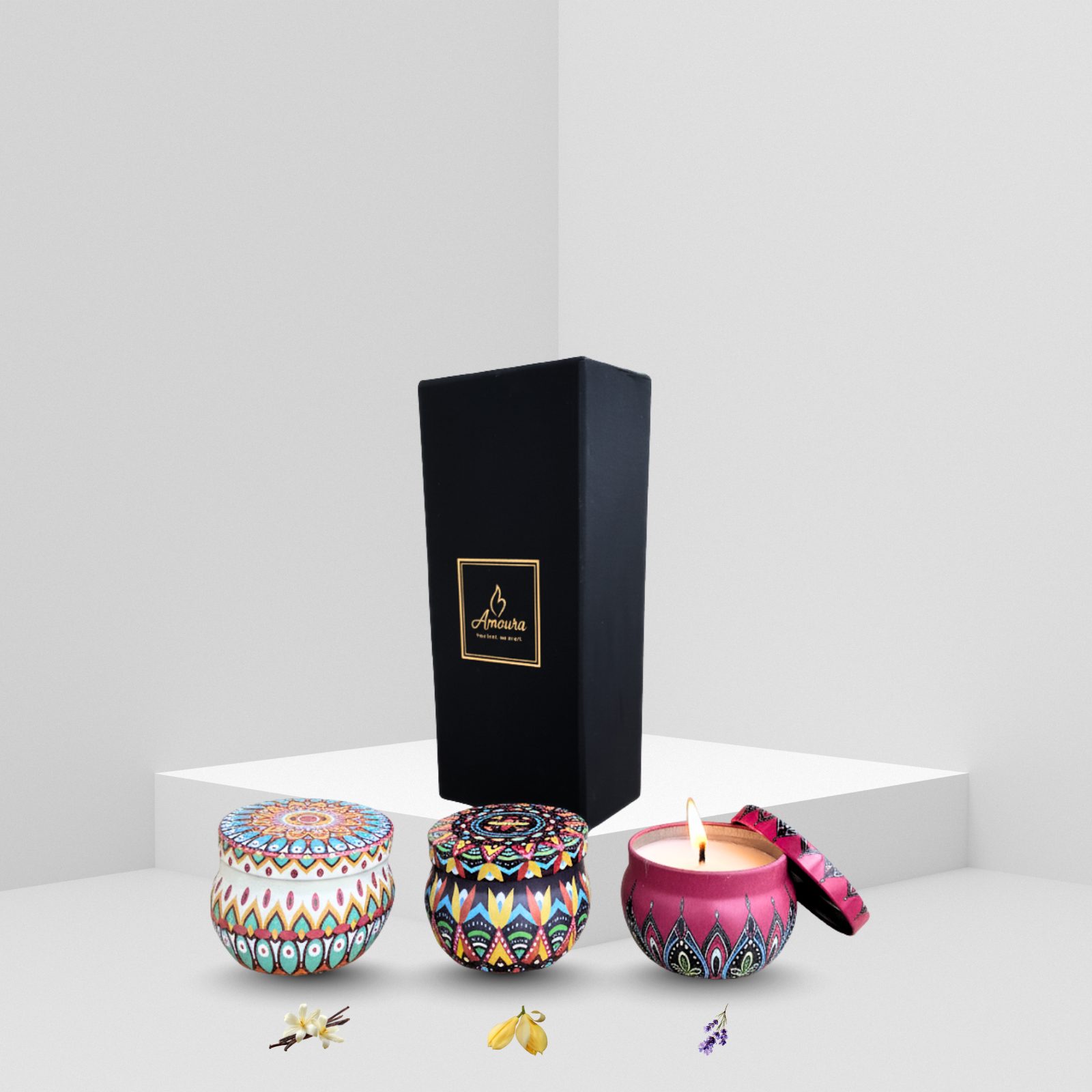 AMOURA ORIGINAL | Travel-Friendly Tin Candle Gift Set – 3 Fragrances, Long Burn - Image 2